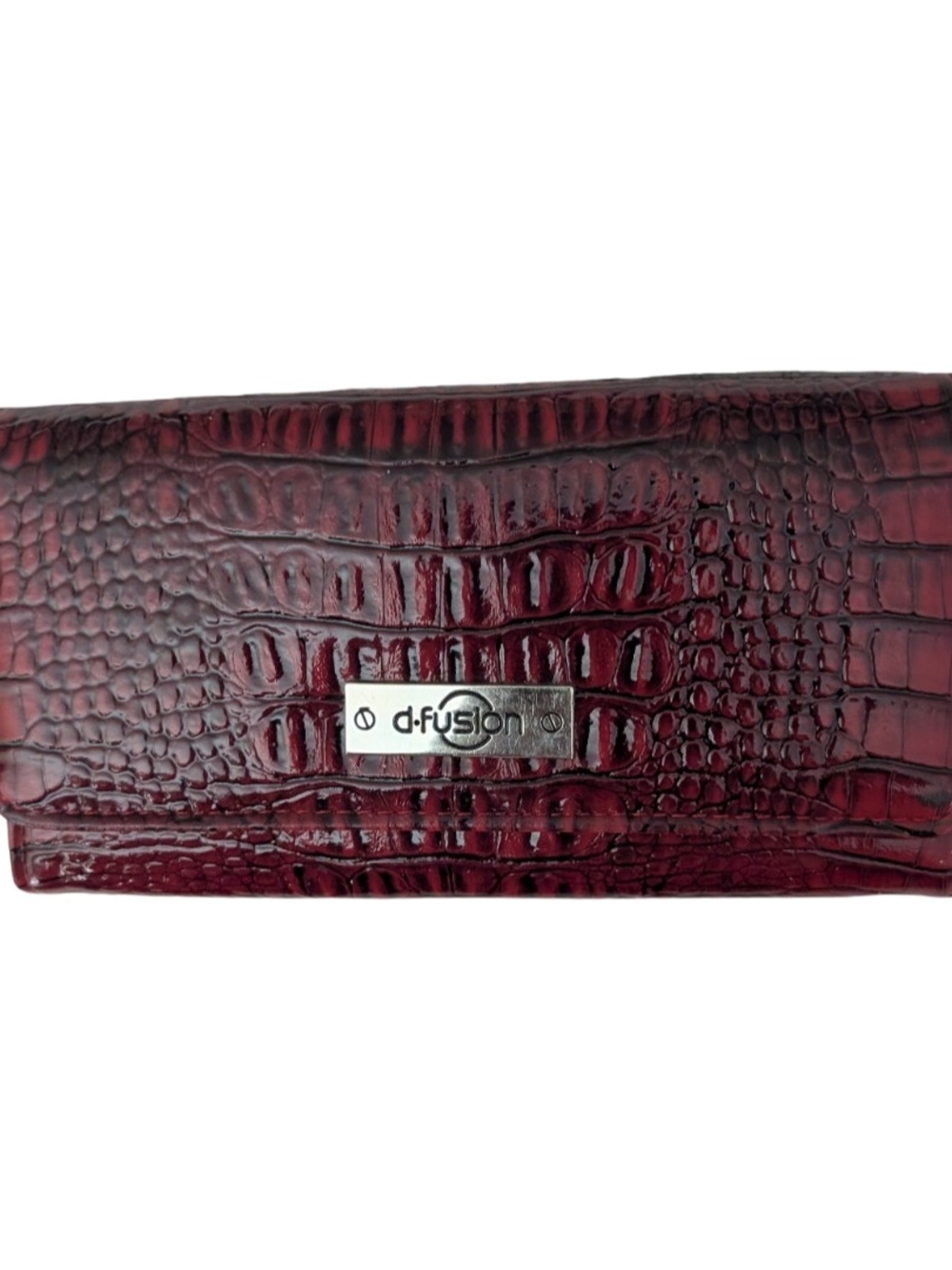 D-Fusion Burgundy Vegan Leather Croc Embossed Burgundy Wallet Clutch Purse Bag